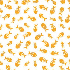 White seamless pattern with yellow fish bones.
