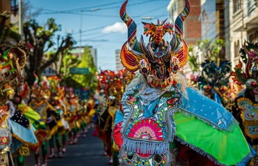 Dance of the diablada at the Oruro Carnival.  - obrazy, fototapety, plakaty