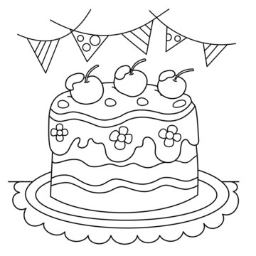 Coloring Page Outline Of holiday cake. Food and sweetness. Coloring book for kids