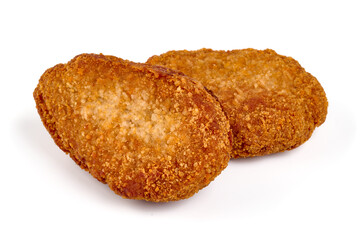Fried cutlets in bread crumbs, Isolated on white background.