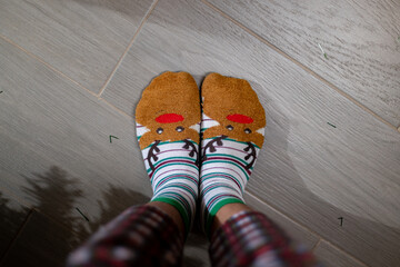 beautiful woman wearing cute christmas socks
