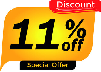 Naklejka premium 11% off, 11 percent promotion for offers, great deals, big sale, reduction. Yellow and red tag