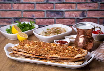 Turkish and Arabic Traditional Ramadan Bread Sliced Etli Ekmek or Pide