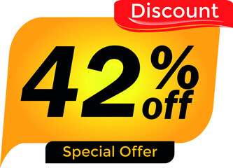 Naklejka premium 42% off, 42 percent promotion for offers, great deals, big sale, reduction. Yellow and red tag
