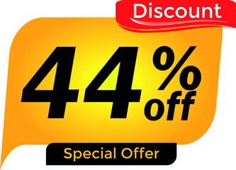 Naklejka premium 44% off, 44 percent promotion for offers, great deals, big sale, reduction. Yellow and red tag