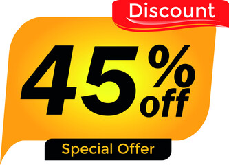 Naklejka premium 45% off, 45 percent promotion for offers, great deals, big sale, reduction. Yellow and red tag