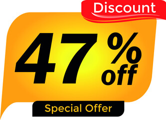 47% off, 47 percent promotion for offers, great deals, big sale, reduction. Yellow and red tag