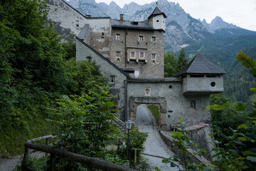 Fototapeta na wymiar Hohenwerfen castle and fortress surrounded by the Alps mountains, Werfen, Salzburg, Austria