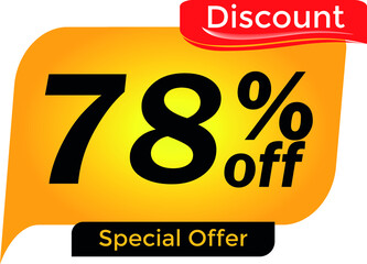 78% off, 78 percent promotion for offers, great deals, big sale, reduction. Yellow and red tag