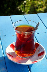 glass of Turkish tea on the table