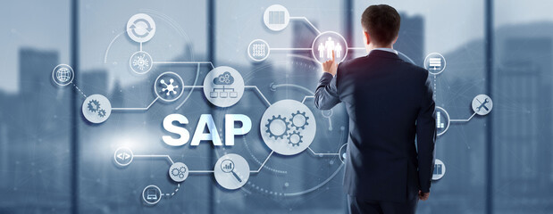 SAP Intelligent Robotic Process Automation. System Software Automation concept on futuristic...