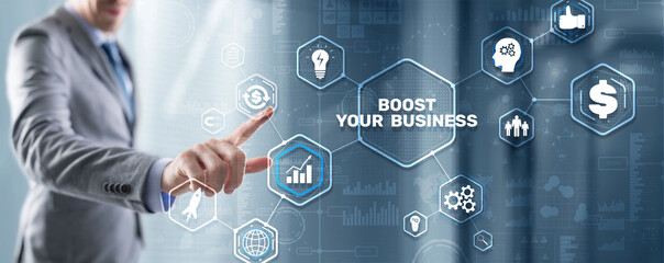 Boost your business on Virtual screen. Business Technology Internet and network concept