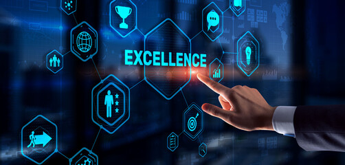 Excellence Concept. Quality Service. Businessman pressing Excellence virtual screen