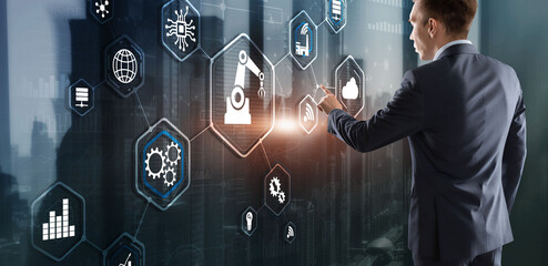 RPA Robotic Process Automation system. Big data and business concept on Virtual Screen