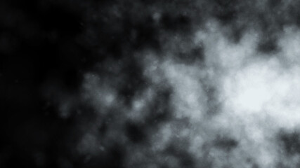 White smoke on black background. Dynamic abstract fog. 3D rendering.