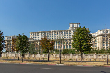 Naklejka premium The Palace of the Parliament in city of Bucharest, Romania