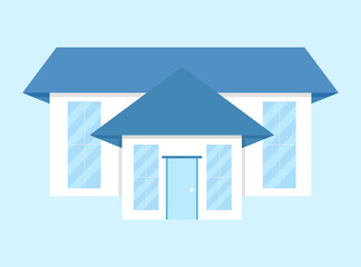 Indian house, Asian building. White with a blue roof. Vector illustration, EPS 10. Apartment in a tanhaus. Flat style. On white background.
