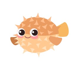 Fugu Fish. Underwater world. Aquarium or tropical marine. Isolated on white background. Illustration in cartoon style. Flat design. Vector art