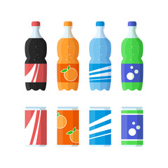 set of plastic bottle of water and sweet soda,flat design icon vector illustration