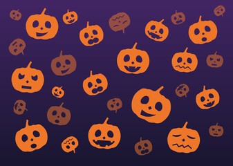 Halloween. Pumpkins pattern. Pumpkins with different gestures or expressions