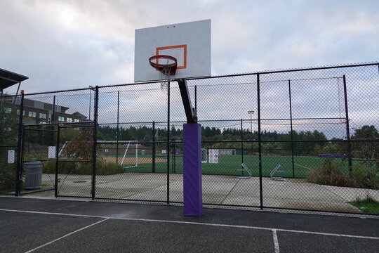 Outdoor basketball court at college.