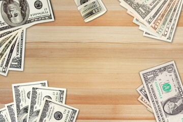 Collection of US dollar banknotes. Health, life, home, car Insurance.