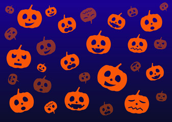 Halloween. Pumpkins pattern. Pumpkins with different gestures or expressions
