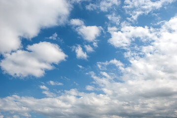 Fototapeta na wymiar Blue sky background with tiny clouds.