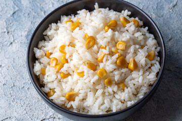 Corn rice in a rice bowl (Turkish name; misirli pilav)