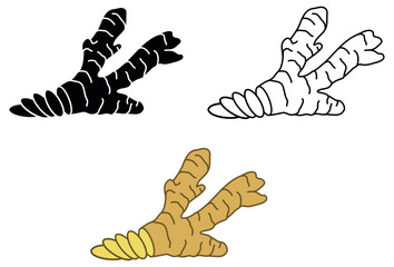 Sliced Ginger Root Clipart Set - Outline, Stamp Silhouette and Colored