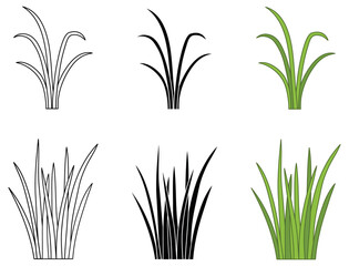 Long Grass Reeds Clipart Set - Outline, Silhouette and Color