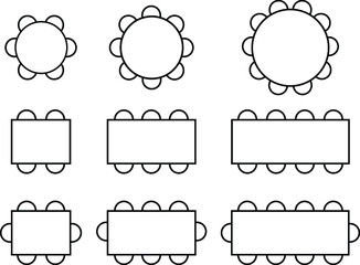 Table Seating Arrangement Icons for an Event - Clipart Outline