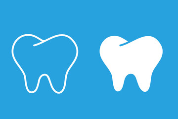 Two silhouettes human tooth on a blue background, dental symbol icon healthy teeth, vector