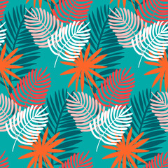 Monstera and palm seamless pattern, tropical leaf trendy, vector