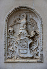 Architectural details at the Peles Castle in Sinaia city - Romania 28.Sep.2021 It is a palace built between 1873 and 1914 as the summer residence of the kings of Romania