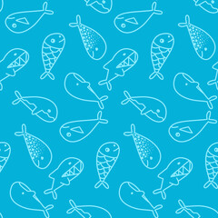 Seamless pattern fish crucian perch shark blue color. Design for fabric, textile, wrapping paper