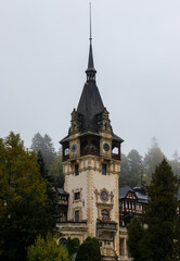 Fototapeta na wymiar Architectural details at the Peles Castle in Sinaia city - Romania 28.Sep.2021 It is a palace built between 1873 and 1914 as the summer residence of the kings of Romania