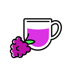 Cup of raspberries tea. Berry drink icon concept. Vector illustration