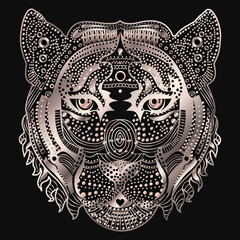 Tiger head illustration in silver style. Premium vip style. Vector hand drawing.