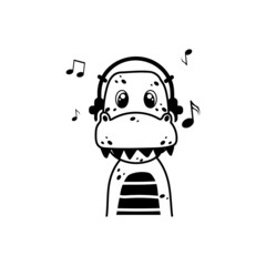 Illustration dino listening music design