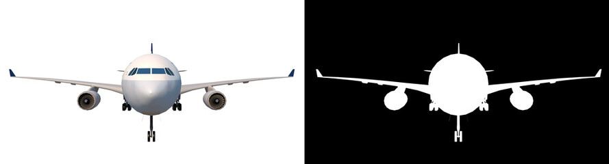 Naklejka premium Airplane 2 - Front view white background alpha png 3D Rendering Ilustracion 3D