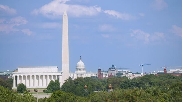 Skyline of Wahsington with the Lincoln an the Washington Memorial ans the US Capitol Building