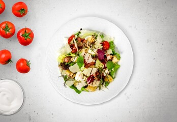 Raw tasty vegetable salad with colorful vegetables