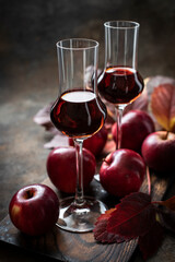 Apple beverage cider in glass, autumn cold drink