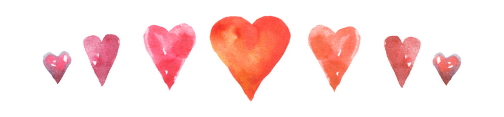 Watercolour hearts isolated on white background