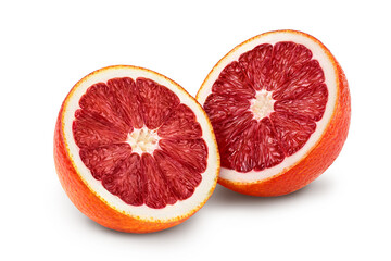 Blood red oranges isolated on white background with clipping path and full depth of field