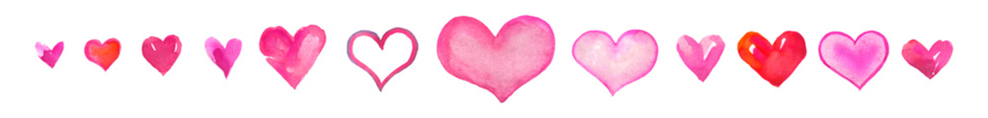 Abstract watercolor hand drawn hearts set