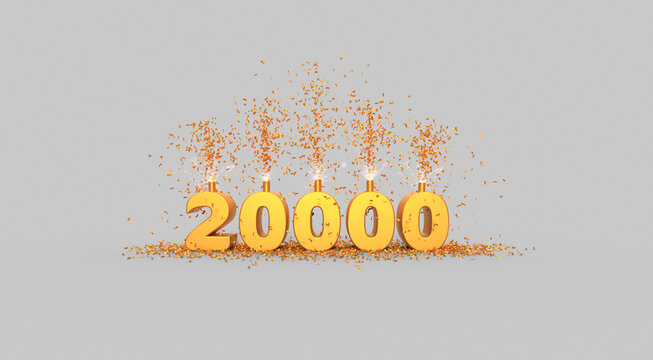 20000, 20K or two thousand celebration number - 3D rendering