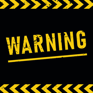 Warning sign with yellow and black stripes. Concept image for caution, dangerous area and hazard. Vector illustration on  black background