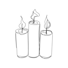 Burning aroma candles one line art. Continuous line drawing of halloween theme, comfort, romance, gothic.